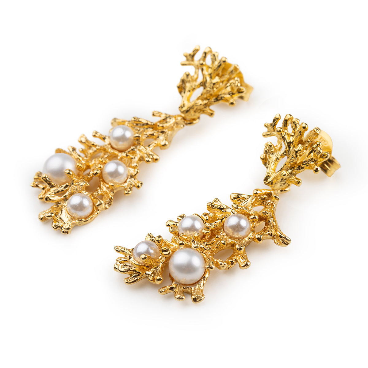 Gold Pearl Branch Earrings