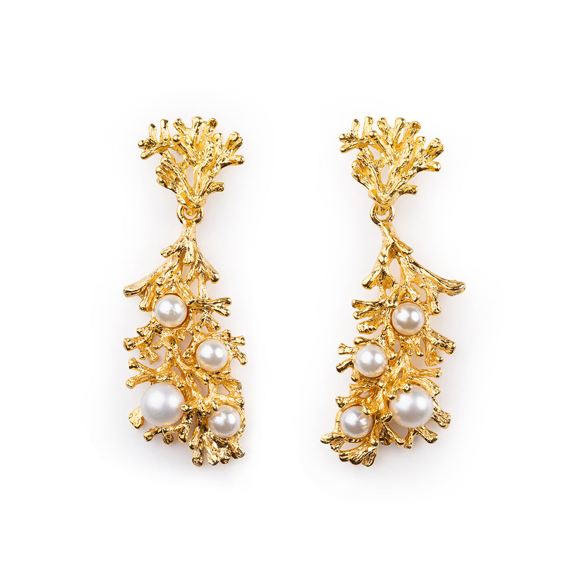 Gold Pearl Branch Earrings