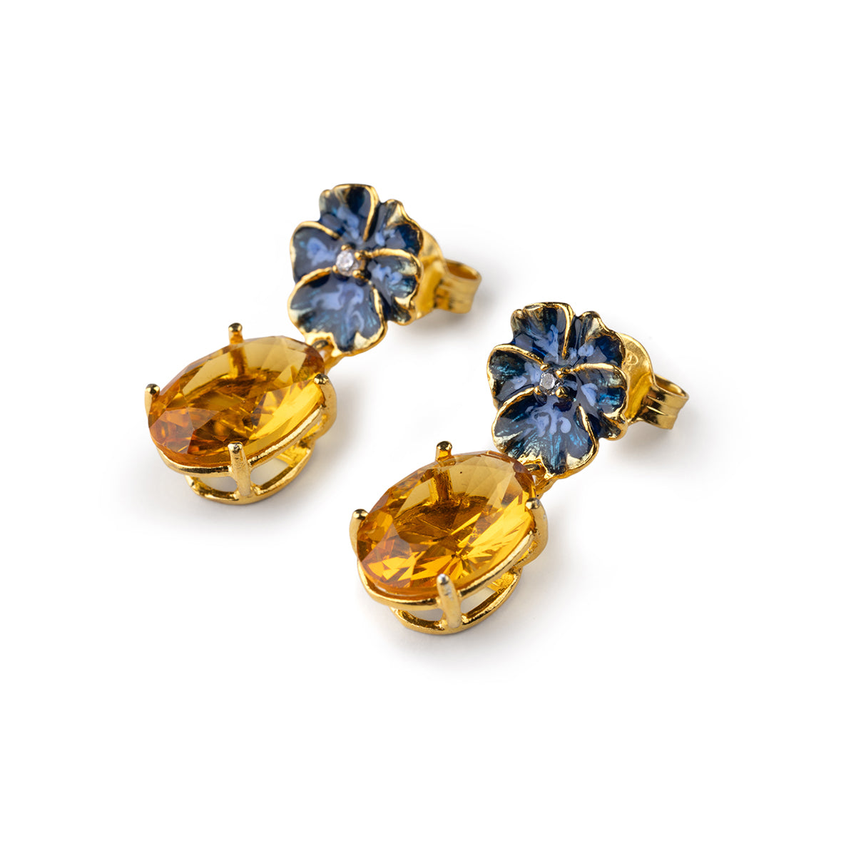 Orecchini Violetta Gemma di Isola Bella in oro 24kt e smalto blu.