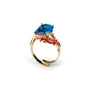 Anello Corallo Gemma - Anello regolabile con gemma blu e corallo placcato oro 24kt