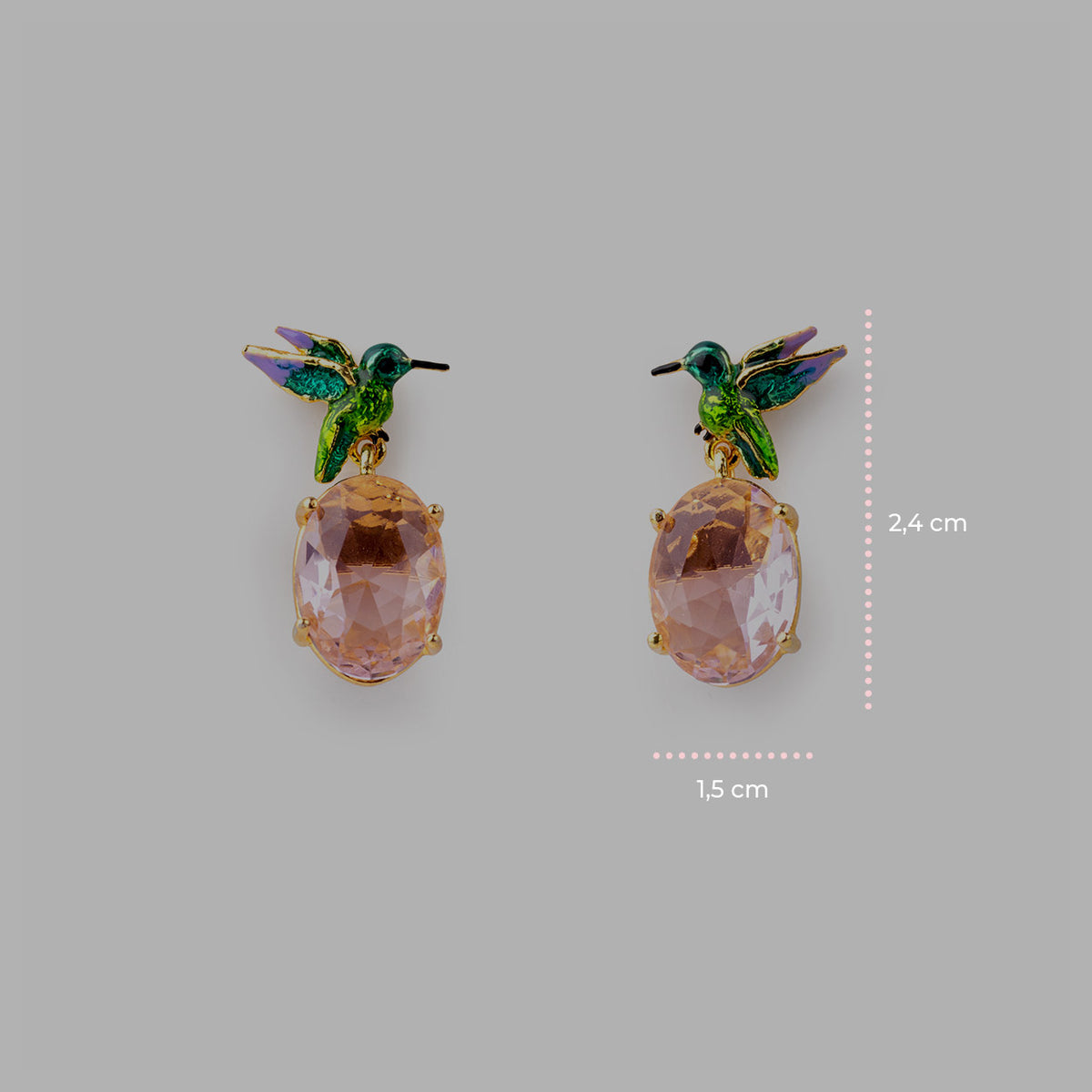 Orecchini Colibrì Gemma placcati in oro con gemme di cristallo rosa